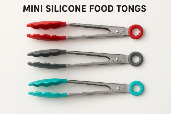 Mini Silicone Food Tongs Set of 3 for Cooking Baking and Serving