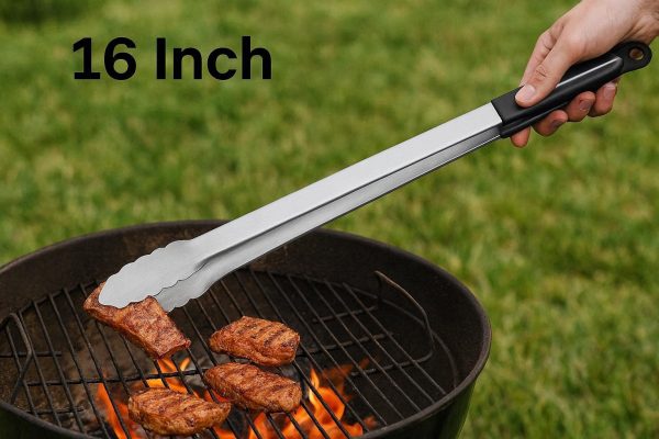 Extra Long BBQ Tongs 16 Inch for Safe Outdoor Grilling